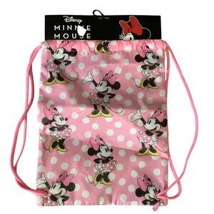Disney Minnie Mouse Pink Polka Dot Drawstring Sling Backpack Legacy 17.5”x13.5”